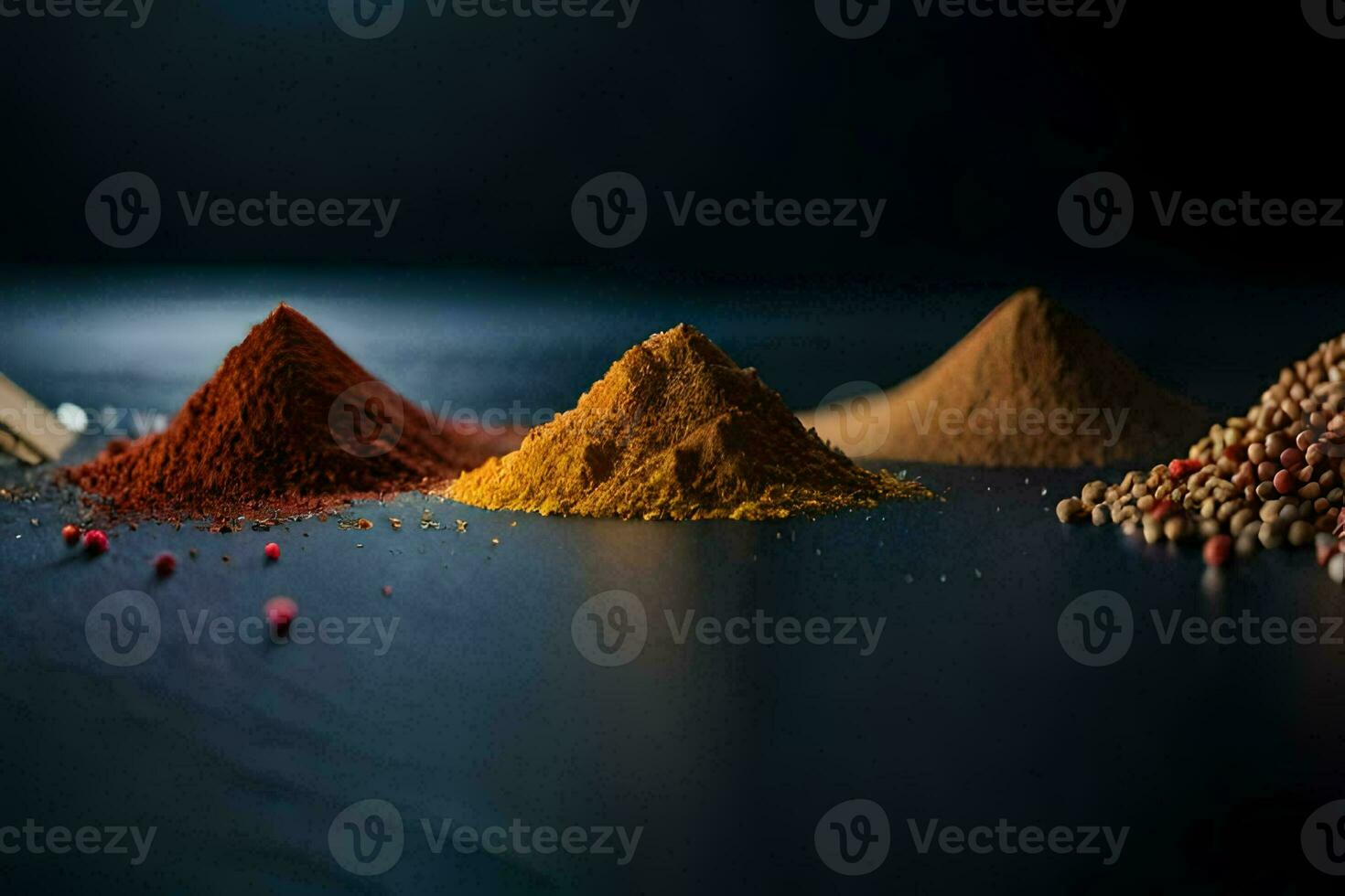 various spices and spices on a black background. AI-Generated photo