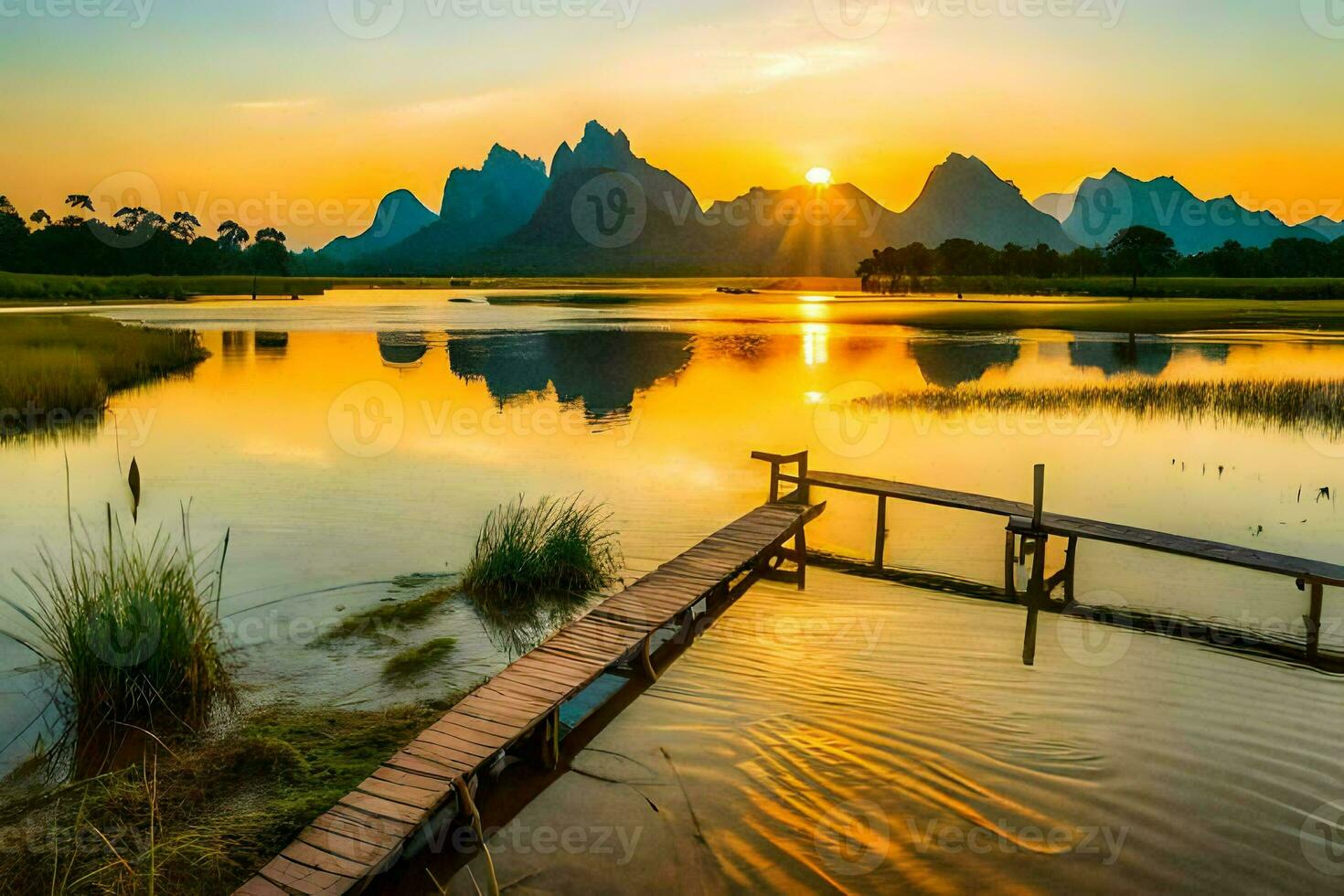 the sun rises over the mountains in the background. AI-Generated photo