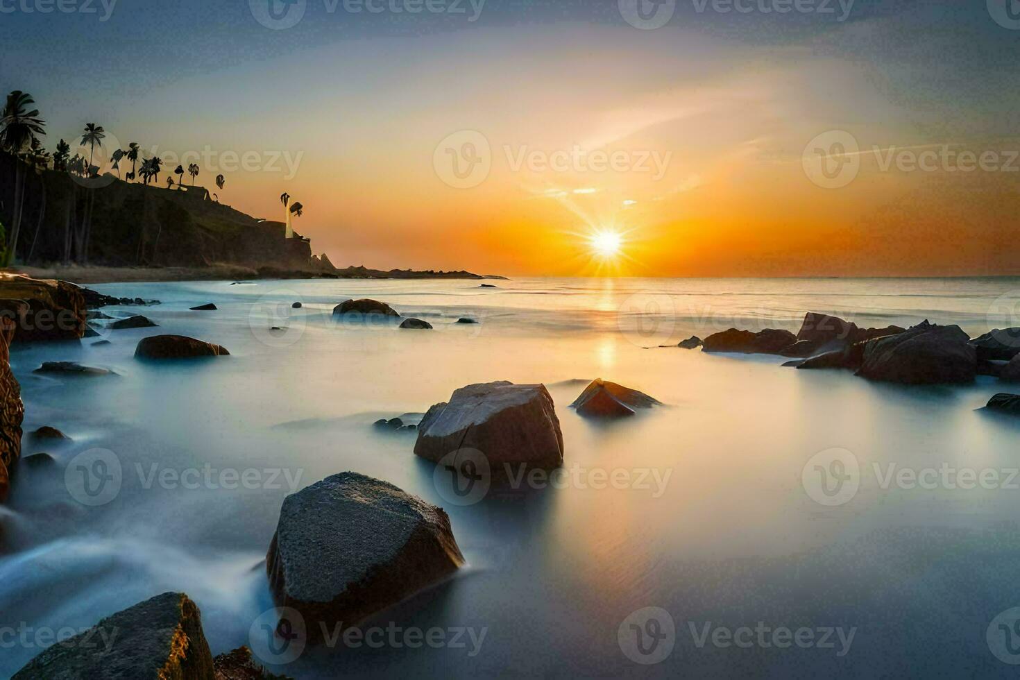 el Dom conjuntos terminado el Oceano y rocas generado por ai foto