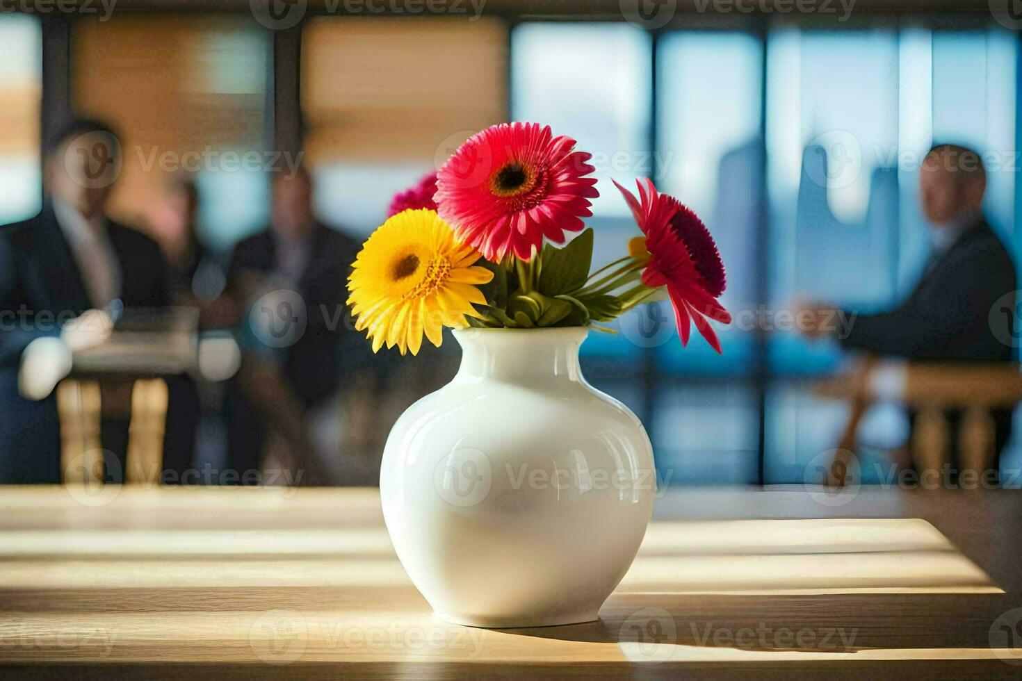 flowers in a vase on a table. AI-Generated photo