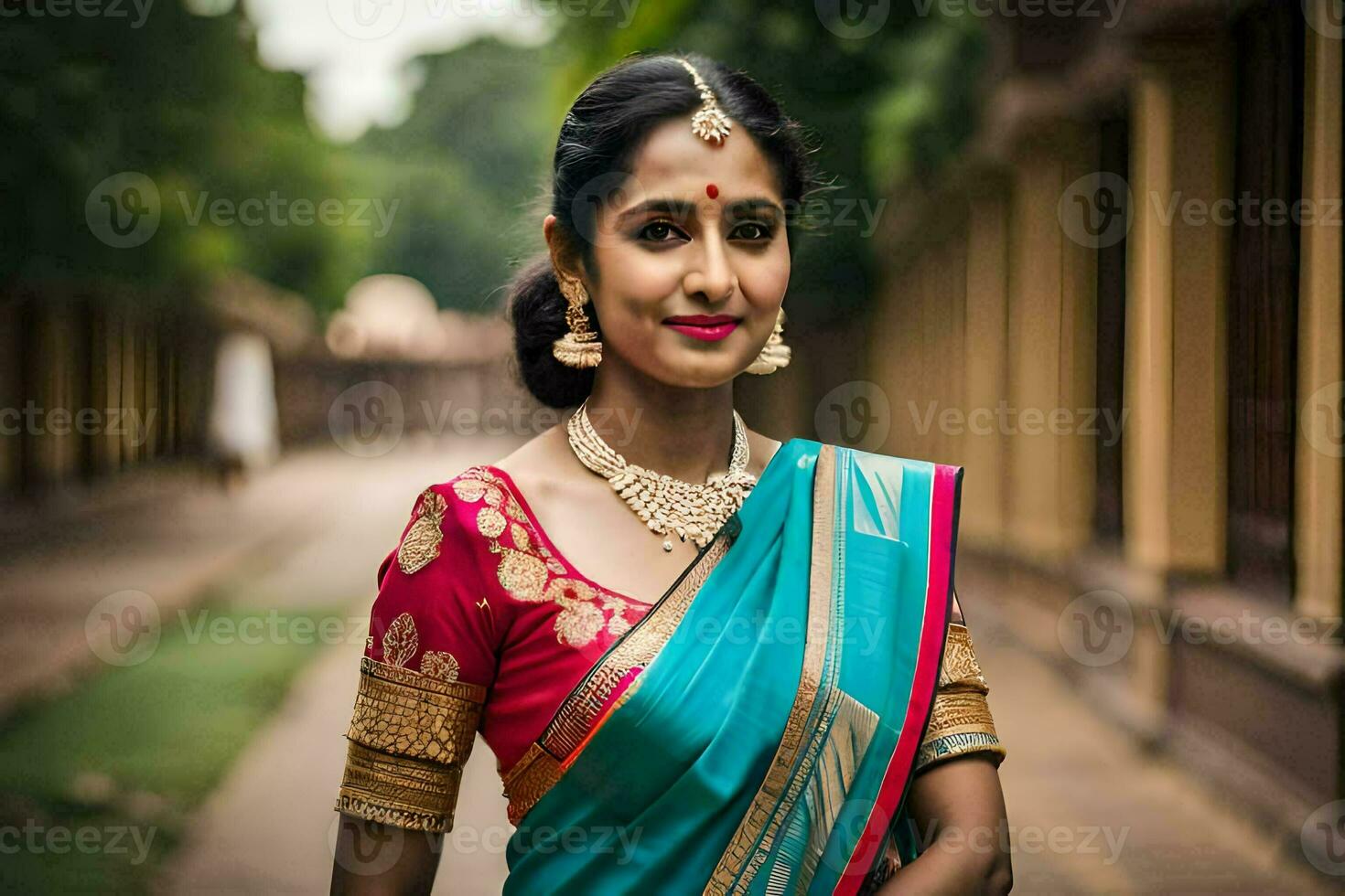 a beautiful indian woman in a sari. AI-Generated photo