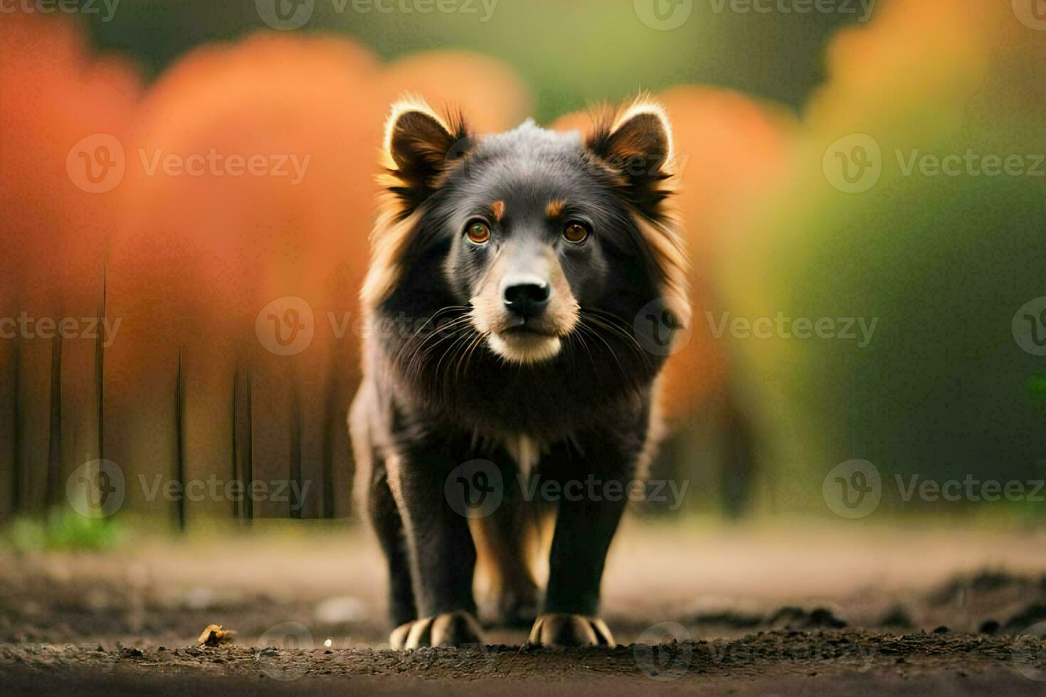 un perro es en pie en el medio de un bosque. generado por ai foto