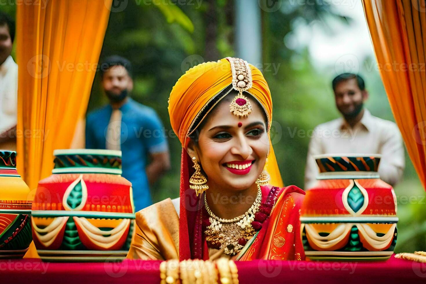 a beautiful bride in traditional indian attire. AI-Generated photo