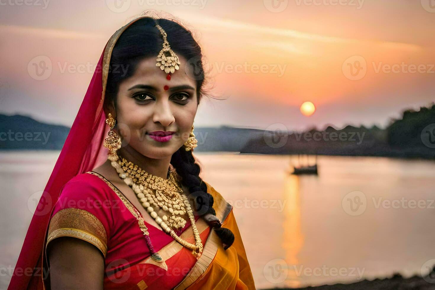 an indian woman in traditional attire poses for the camera. AI-Generated photo