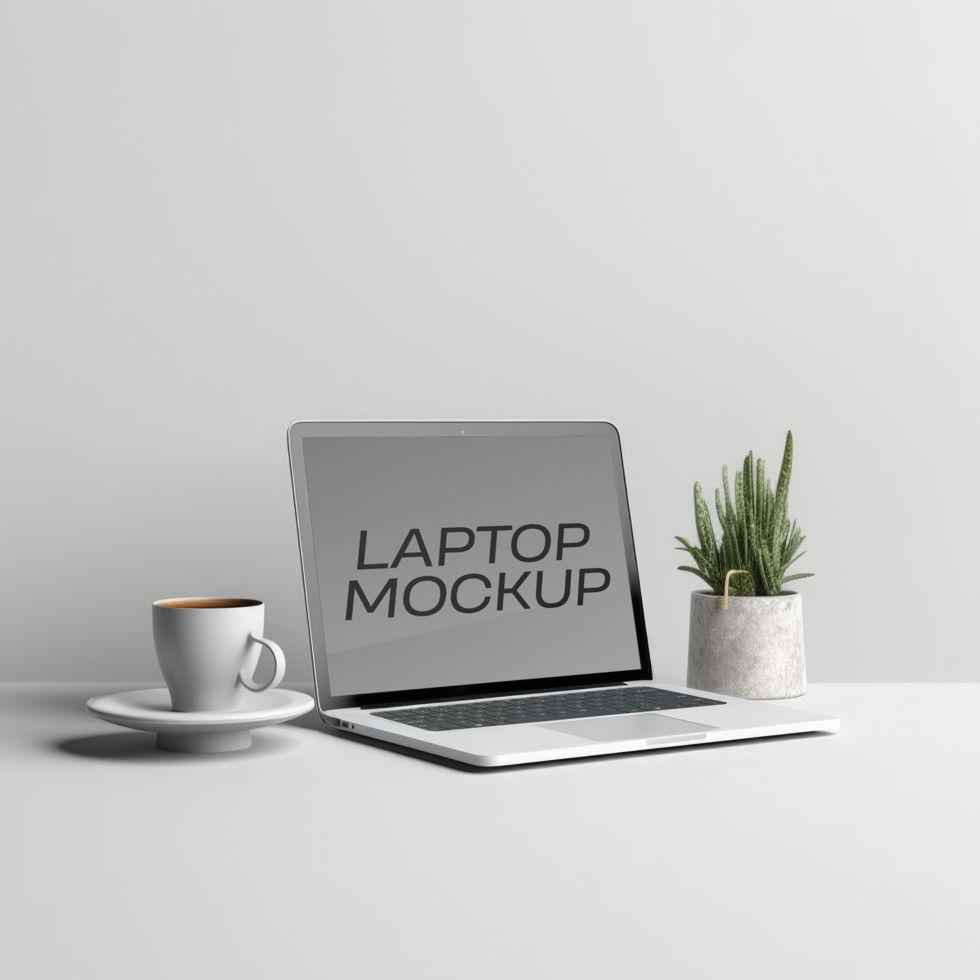 Laptop Screen Mockup On A Desk PSD Template