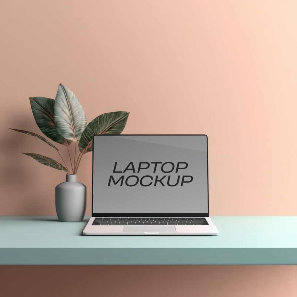 Laptop Screen Mockup On A Desk PSD Template