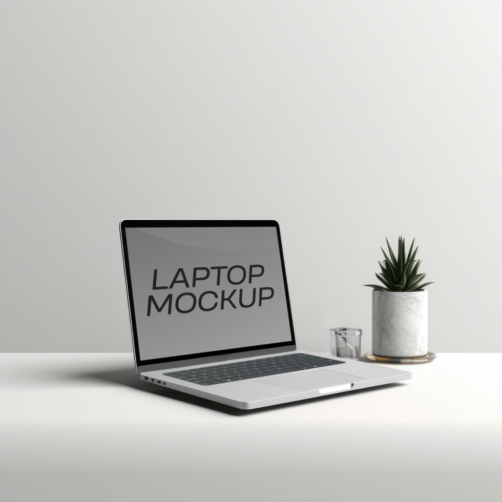 Laptop Screen Mockup On A Desk PSD Template