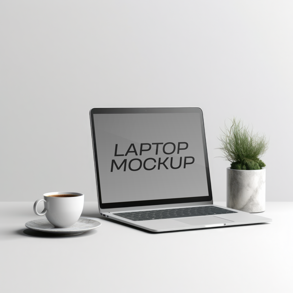 Laptop Screen Mockup On A Desk PSD Template