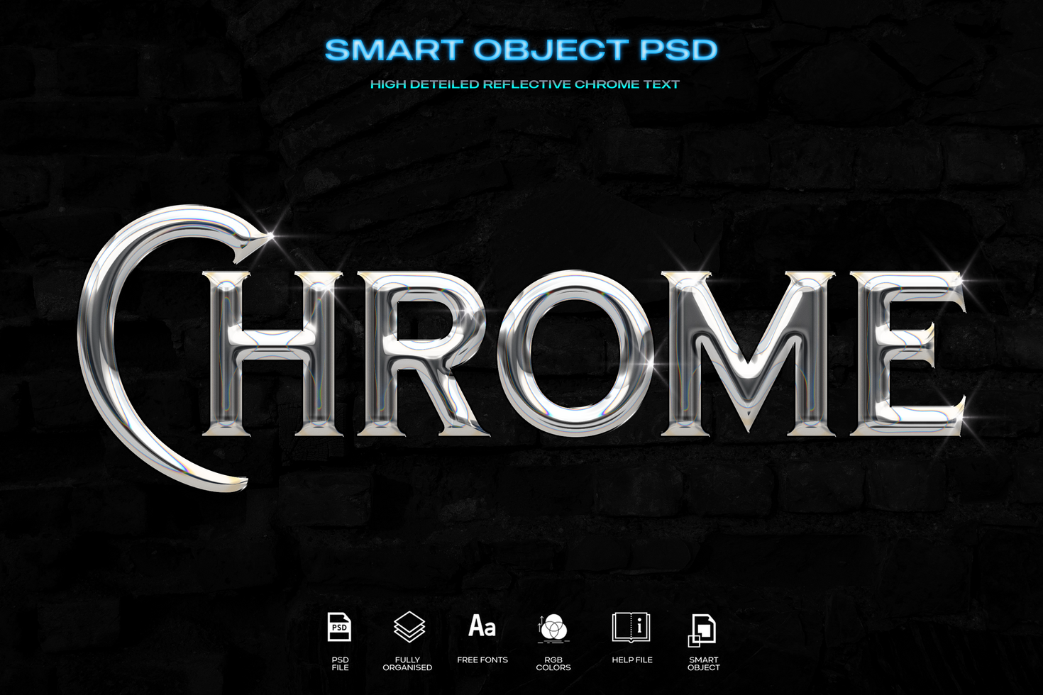Chrome 3D Reflective Metal Text Effect psd