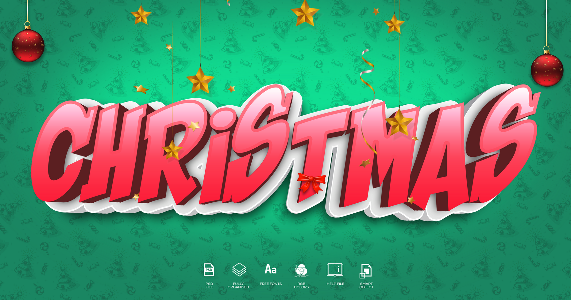 Christmas Text Effect 3D Psd Template