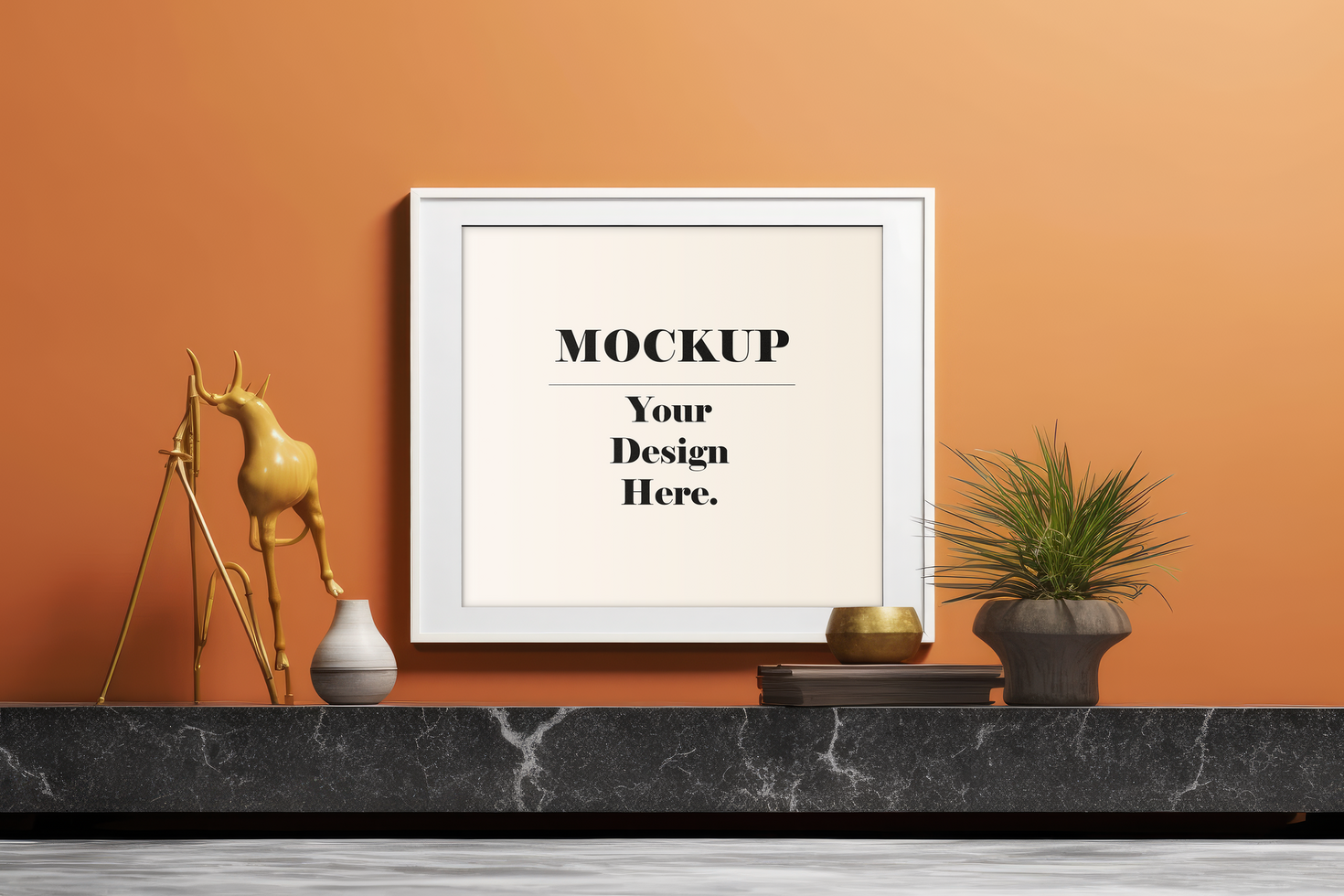 PSD interior poster frame mockup with modern furniture decoration