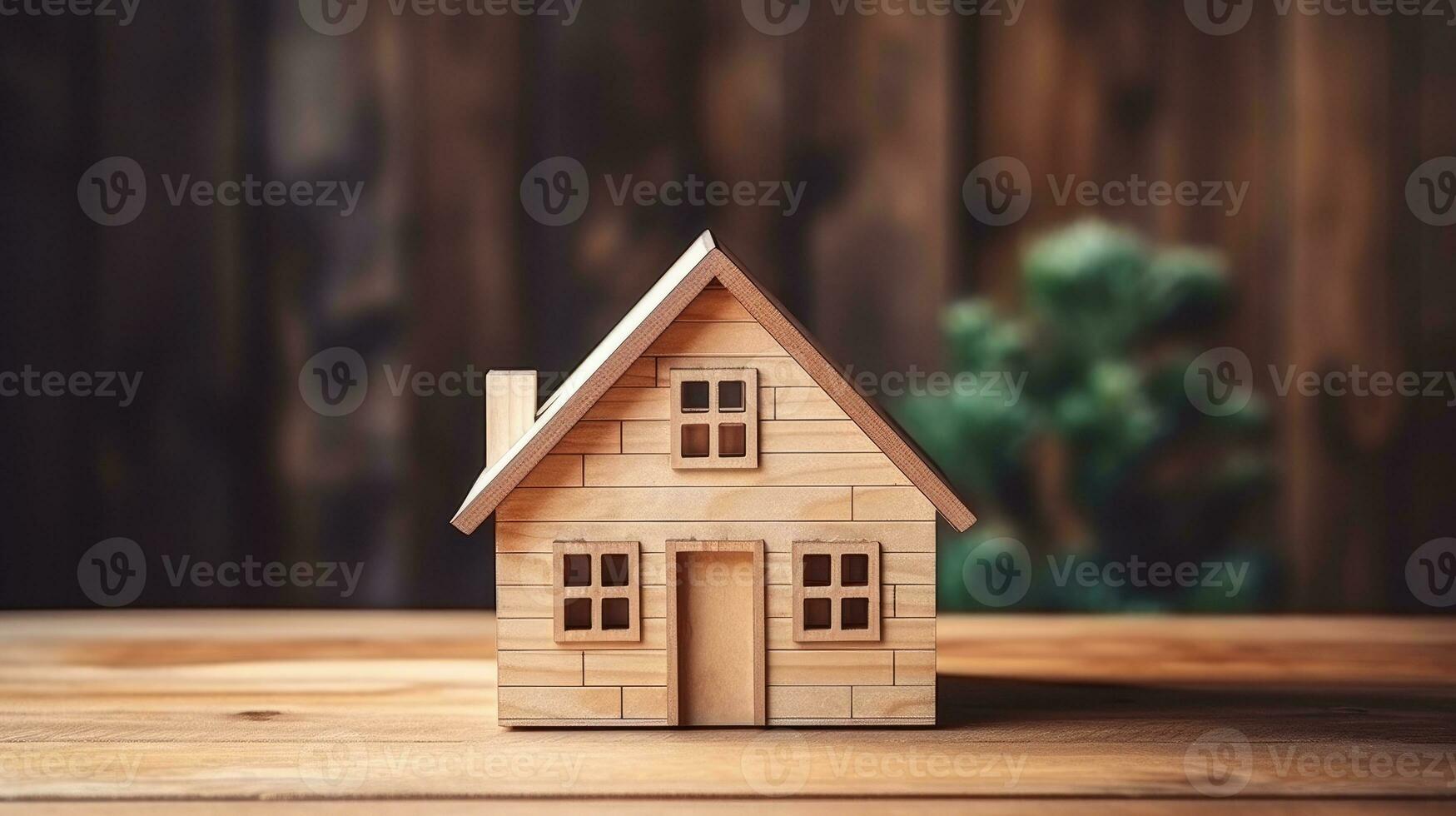 a wooden house in table, real estate concept photo