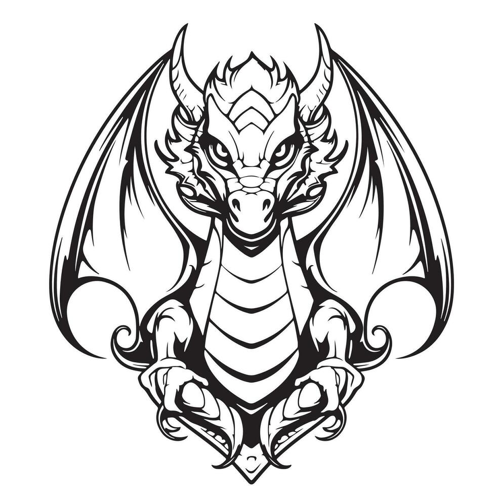 Dragon heraldic sketch hand drawn. Symbol and sign of new year vector