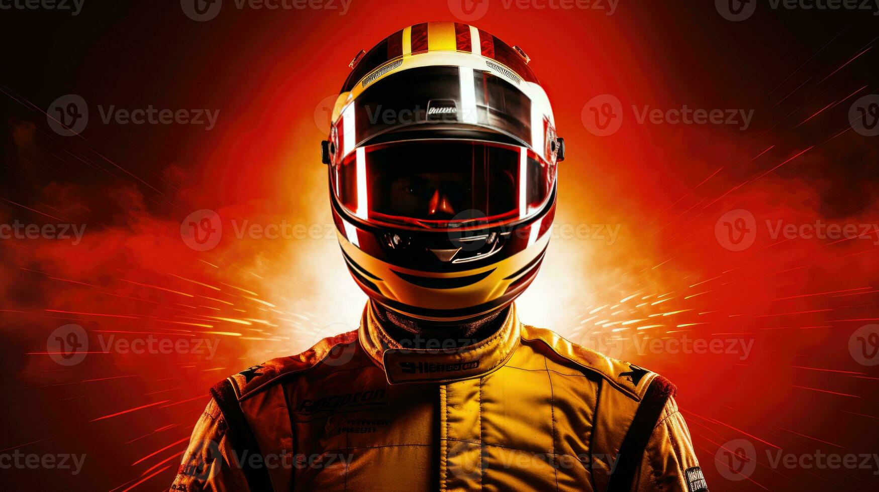 Motorcycle racer wear helmet race track background photo