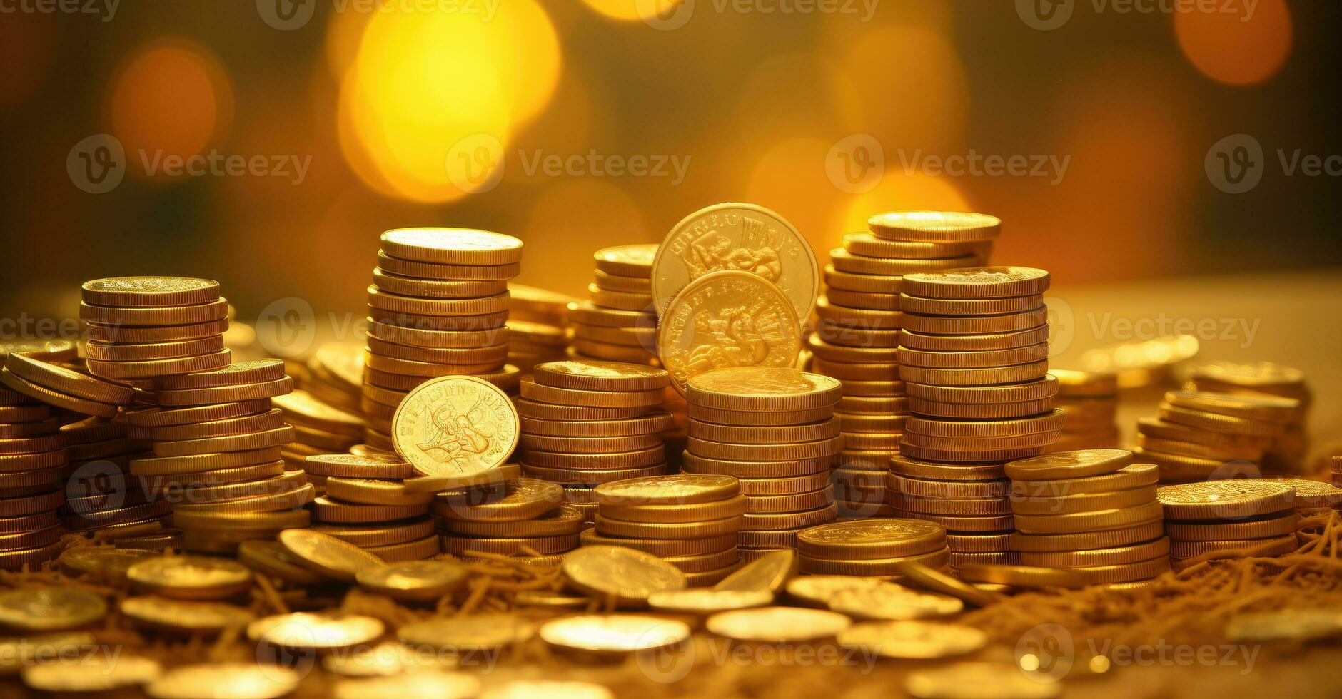 Golden coins on a dark background, business concept photo