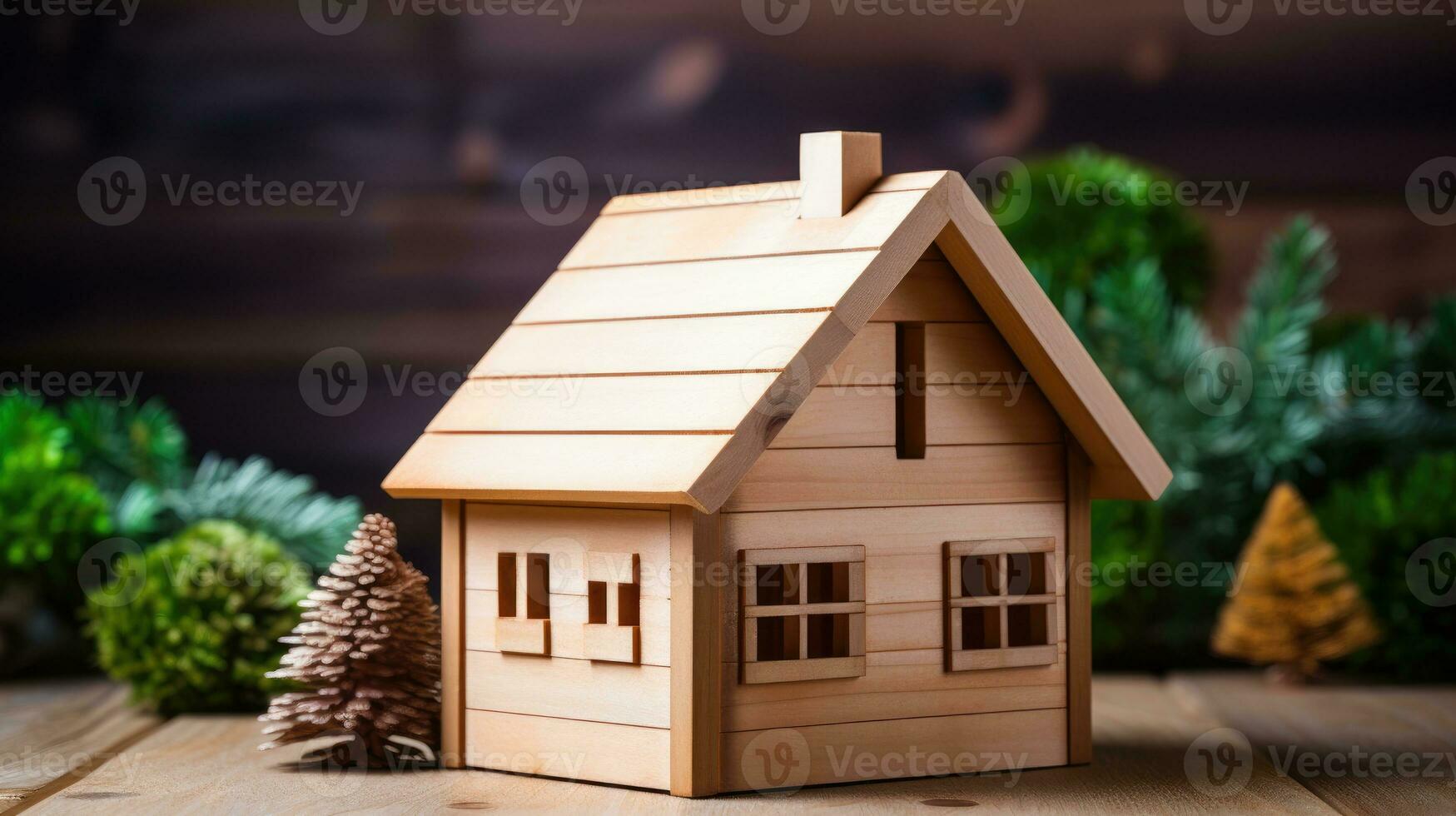 a wooden house in table, real estate concept photo