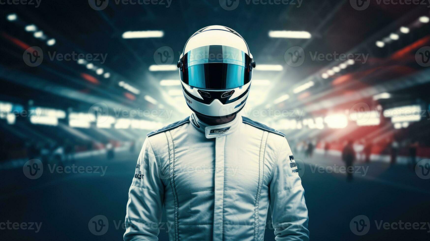 Motorcycle racer wear helmet race track background photo