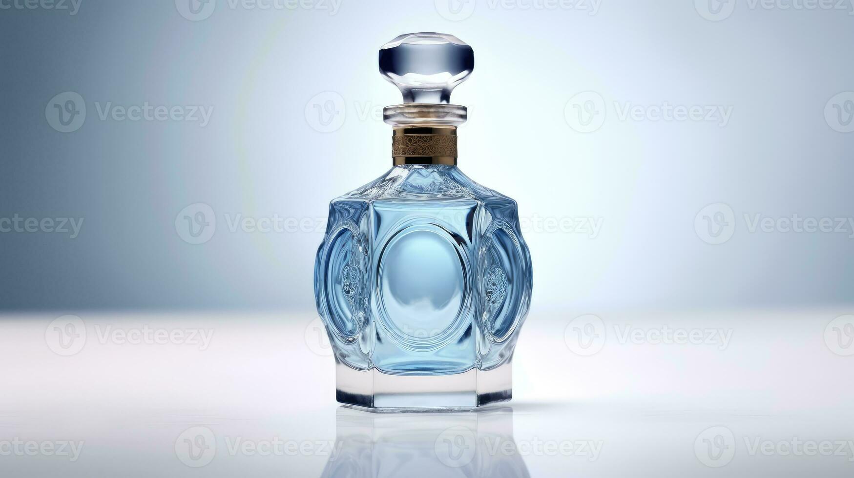 Perfume bottle on blue background photo