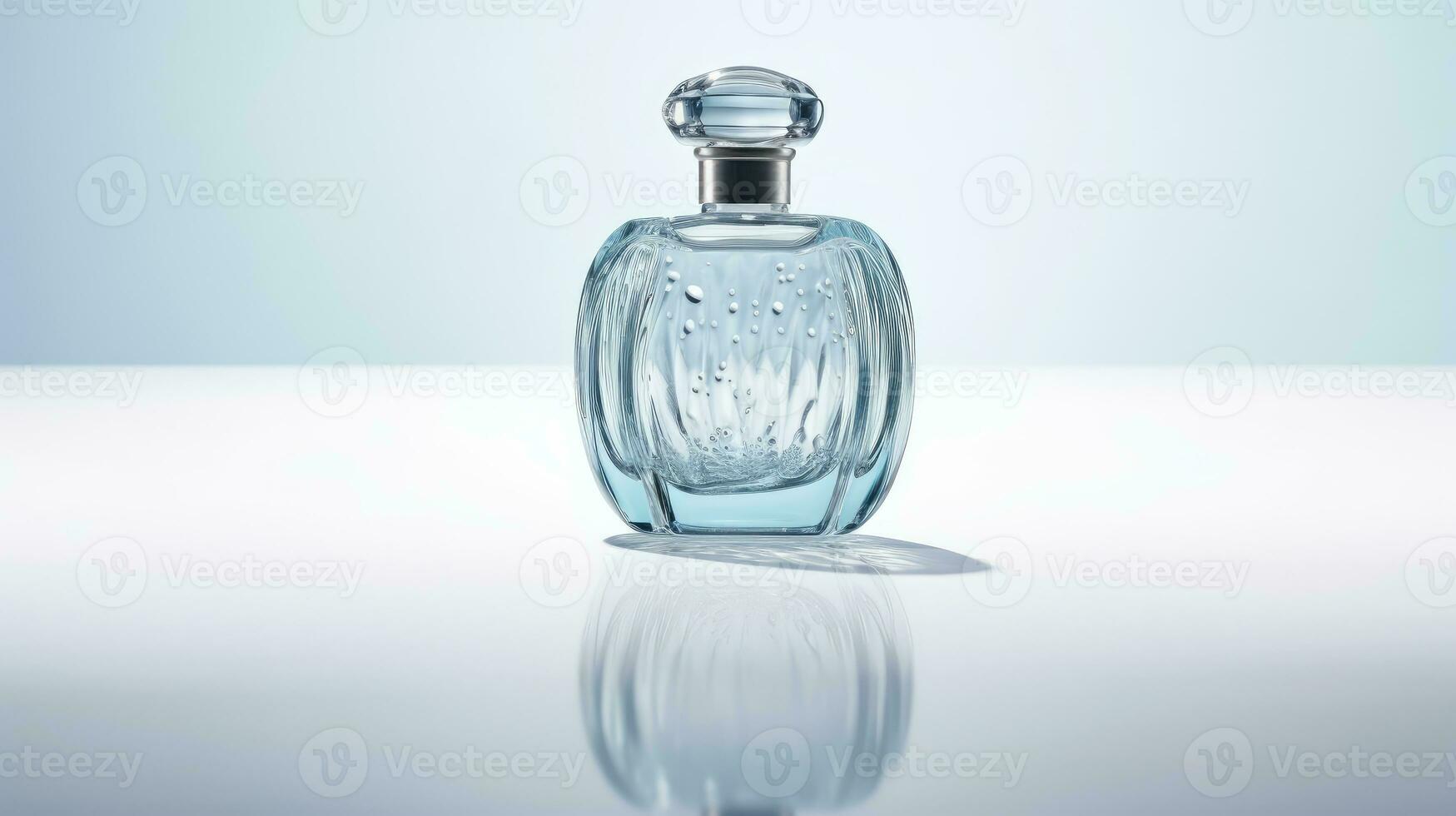 botella de perfume sobre fondo azul foto