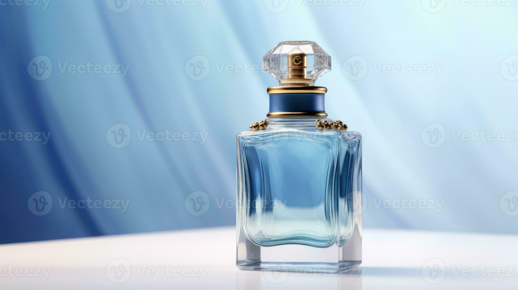 Perfume bottle on blue background photo