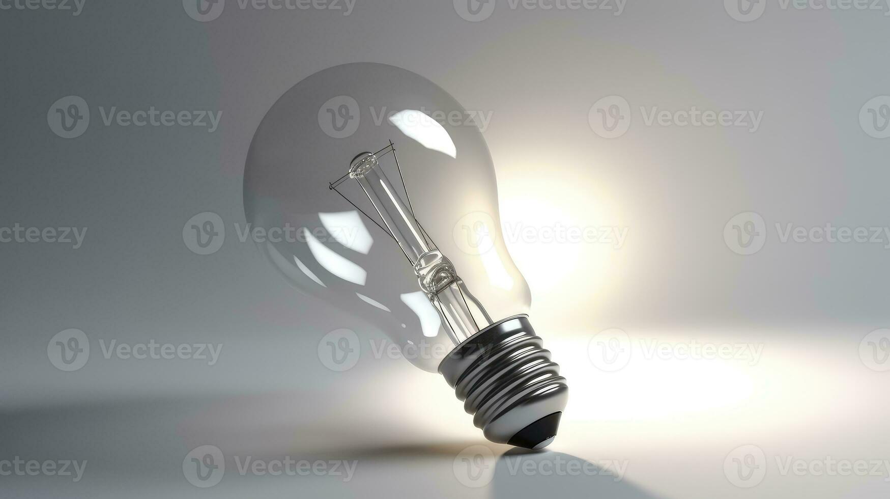 Glowing glass light bulb on grey background photo