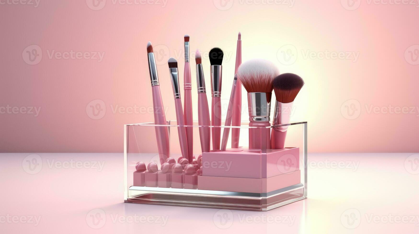 Cosmetic products on a pink background photo