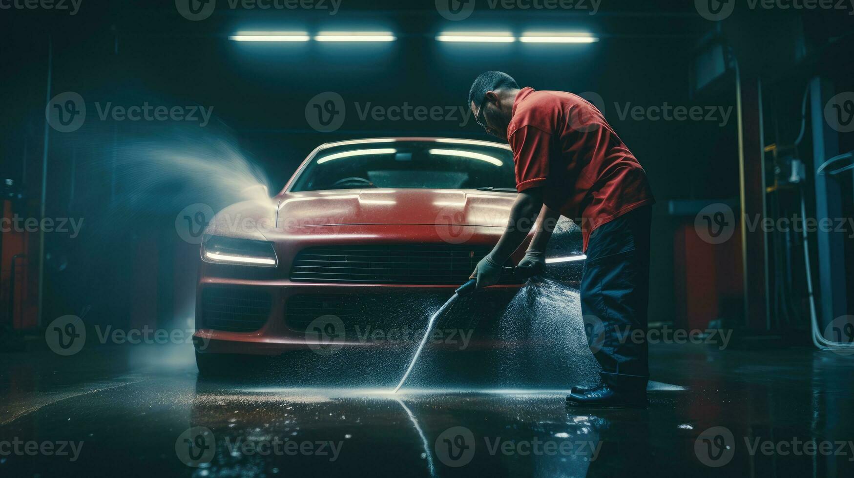 Car wash with high pressure water and high pressure water jet photo