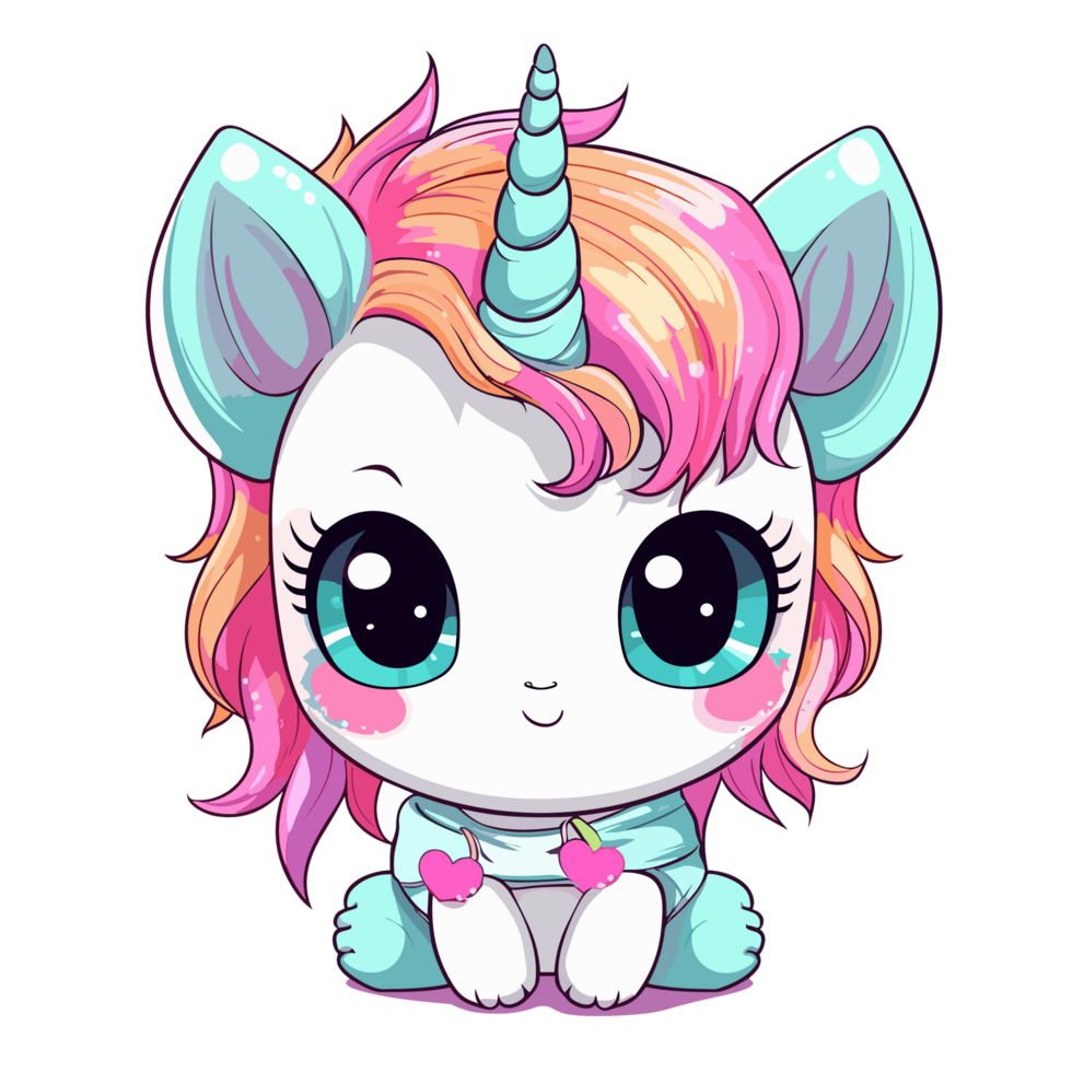 Kawaii Style Unicorn Clipart - Generative Ai png