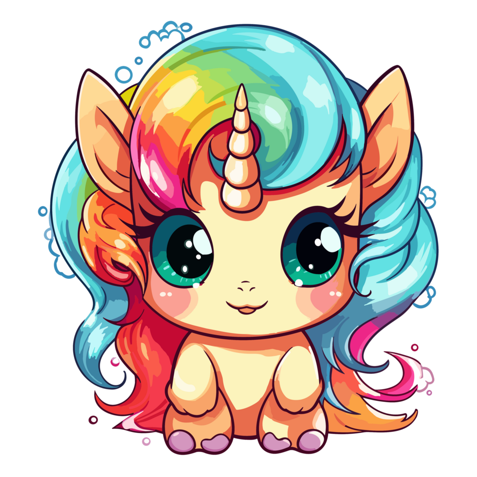 Kawaii Style Unicorn Clipart - Generative Ai png