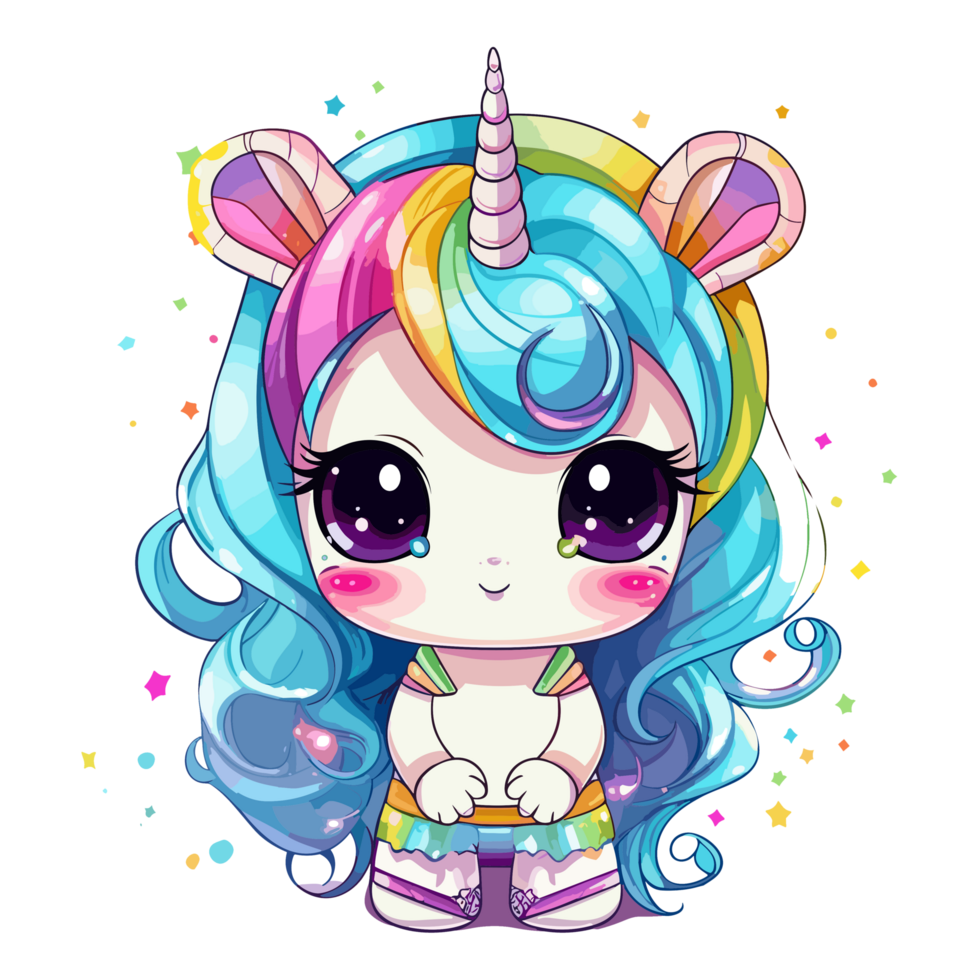 Kawaii Style Unicorn Clipart - Generative Ai png