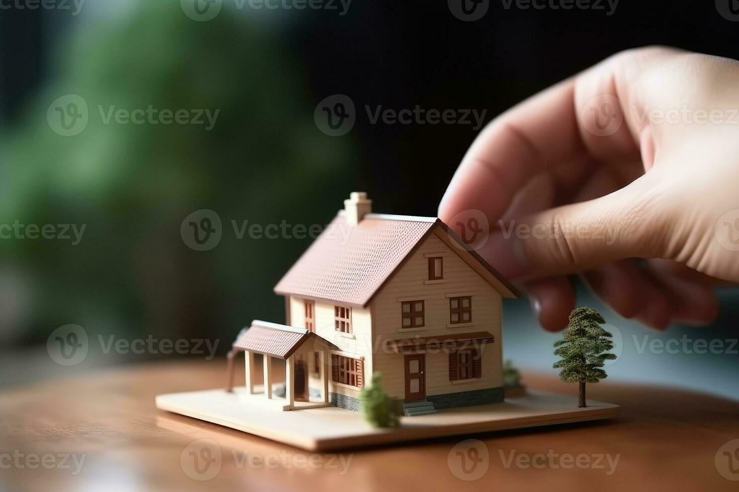 Real estate agent or real estate agent is showing house model to customer. photo