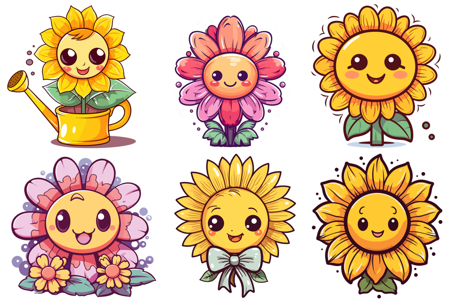 kawaii estilo hermosa girasol clipart - generativo ai png