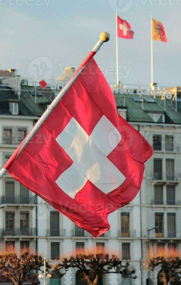 Swiss flag and building photo