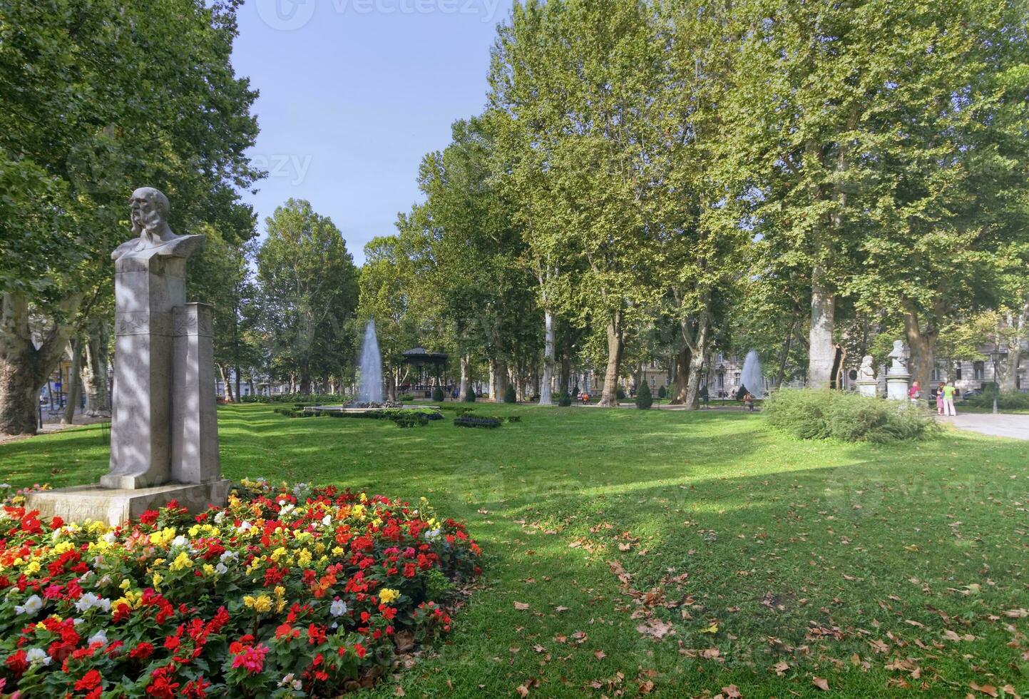 Stone statue of Ivan Mazuranic in Zrinjevac park in Zagreb, Croa photo