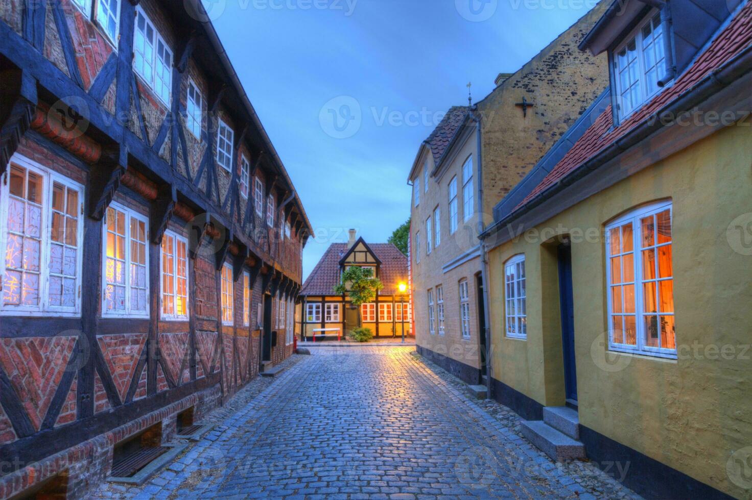 Street and houses in Ribe town, Denmark - HDR photo