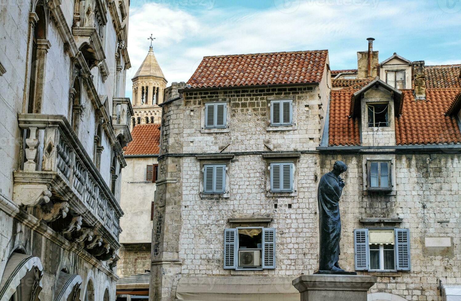 Houses and Cathedral of Saint Domnius, Dujam, Duje, bell tower Old town, Split, Croatia photo