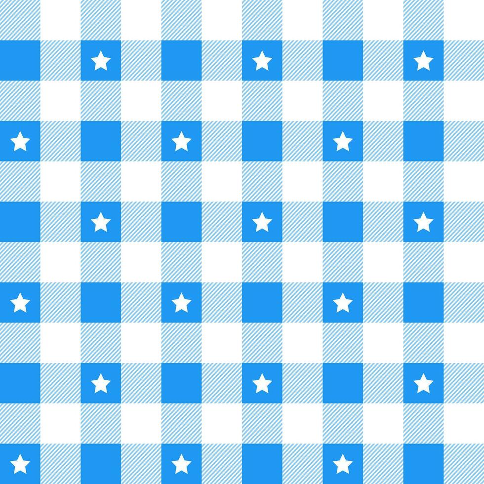 Blue plaid pattern with star background. plaid pattern background. plaid background. Seamless pattern. for backdrop, decoration, gift wrapping, gingham tablecloth, blanket, tartan. vector