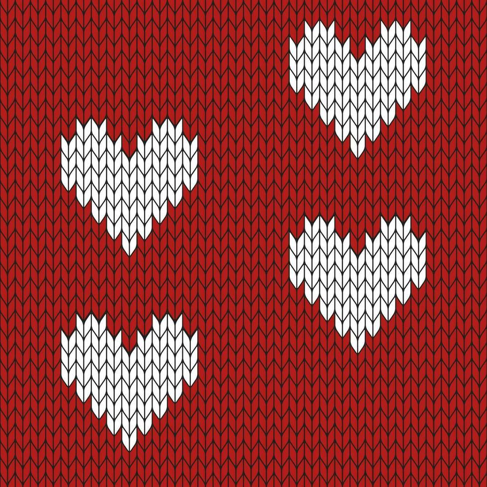 Red background and white knitted pattern. knitted vector pattern. Seamless gradient pattern for clothing, wrapping paper, backdrop, background, gift card.