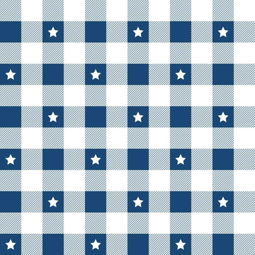 Navy blue plaid pattern with star background. plaid pattern background. plaid background. Seamless pattern. for backdrop, decoration, gift wrapping, gingham tablecloth, blanket, tartan. vector