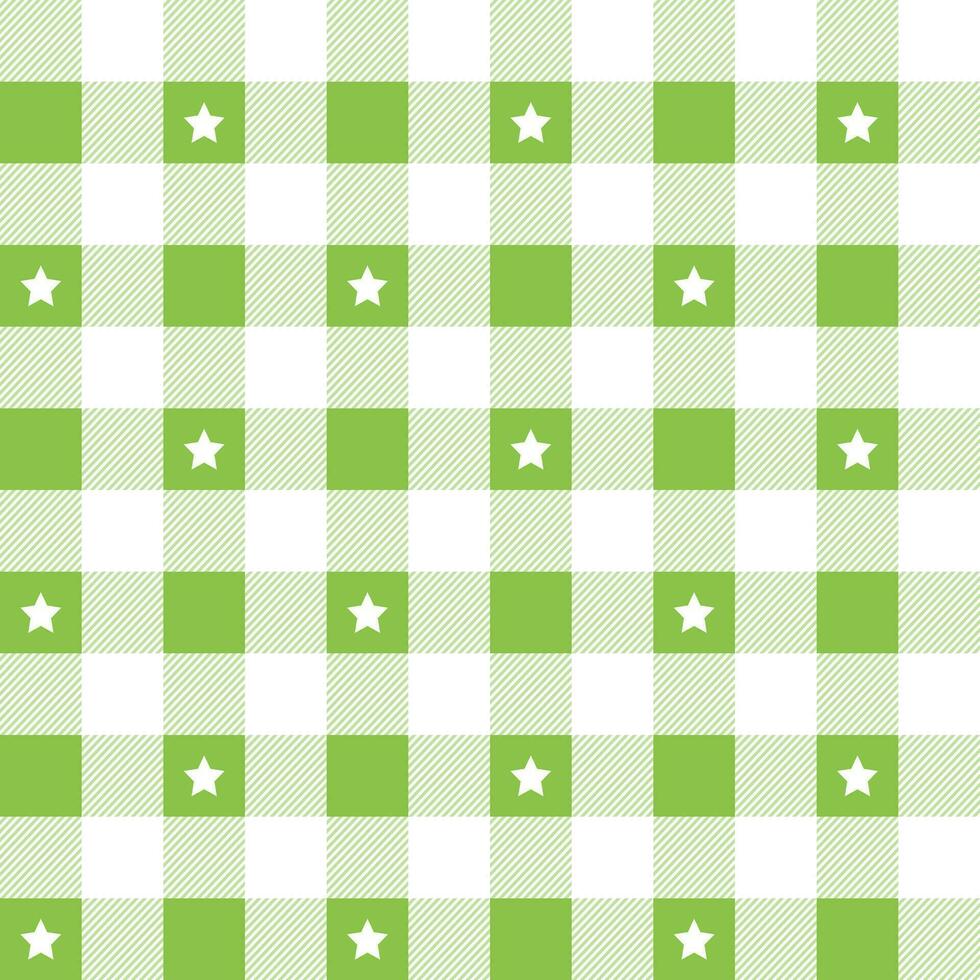 Light green plaid pattern with star background. plaid pattern background. plaid background. Seamless pattern. for backdrop, decoration, gift wrapping, gingham tablecloth, blanket, tartan. vector