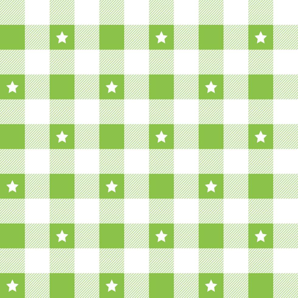 Light green plaid pattern with star background. plaid pattern background. plaid background. Seamless pattern. for backdrop, decoration, gift wrapping, gingham tablecloth, blanket, tartan. vector