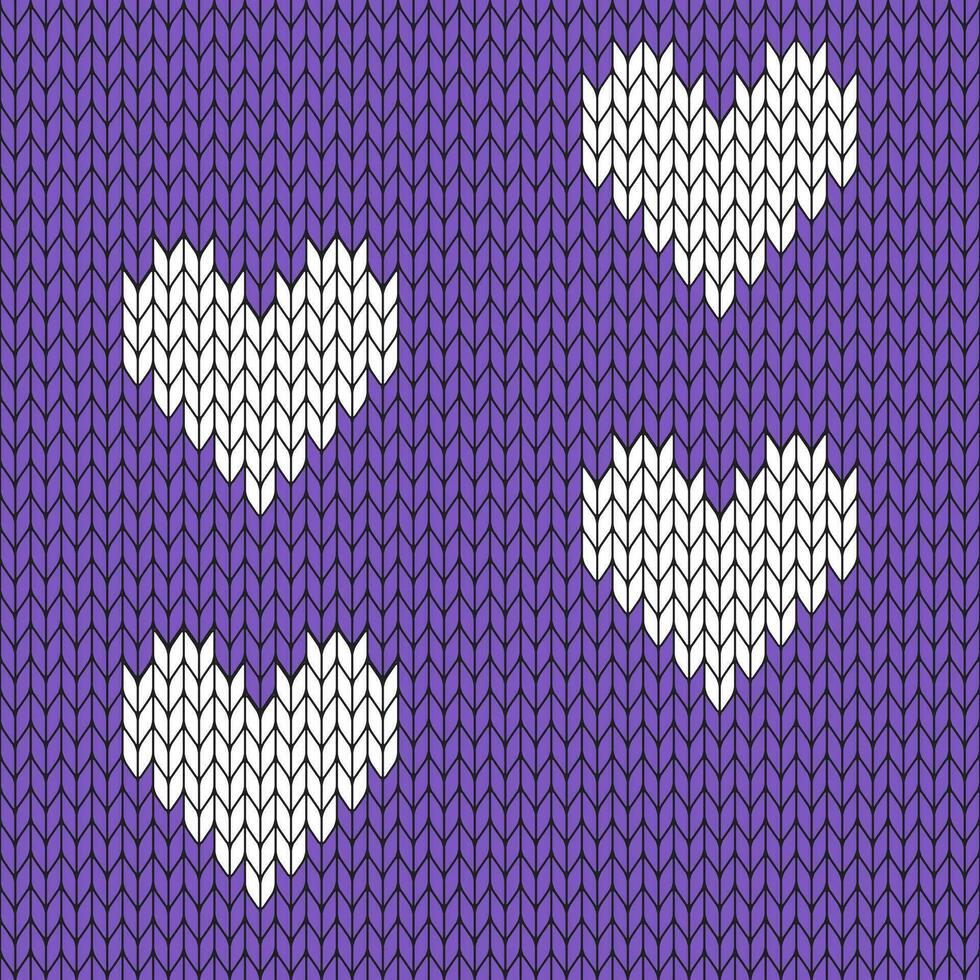 Purple background and white knitted pattern. knitted vector pattern. Seamless gradient pattern for clothing, wrapping paper, backdrop, background, gift card.