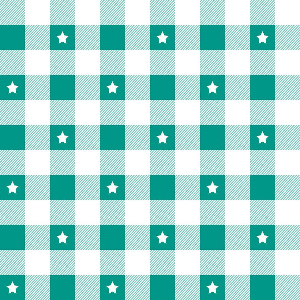 Green plaid pattern with star background. plaid pattern background. plaid background. Seamless pattern. for backdrop, decoration, gift wrapping, gingham tablecloth, blanket, tartan. vector