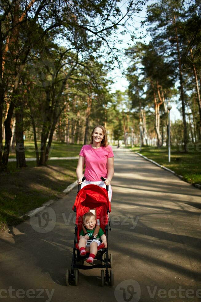 Smiling boy and mom photo