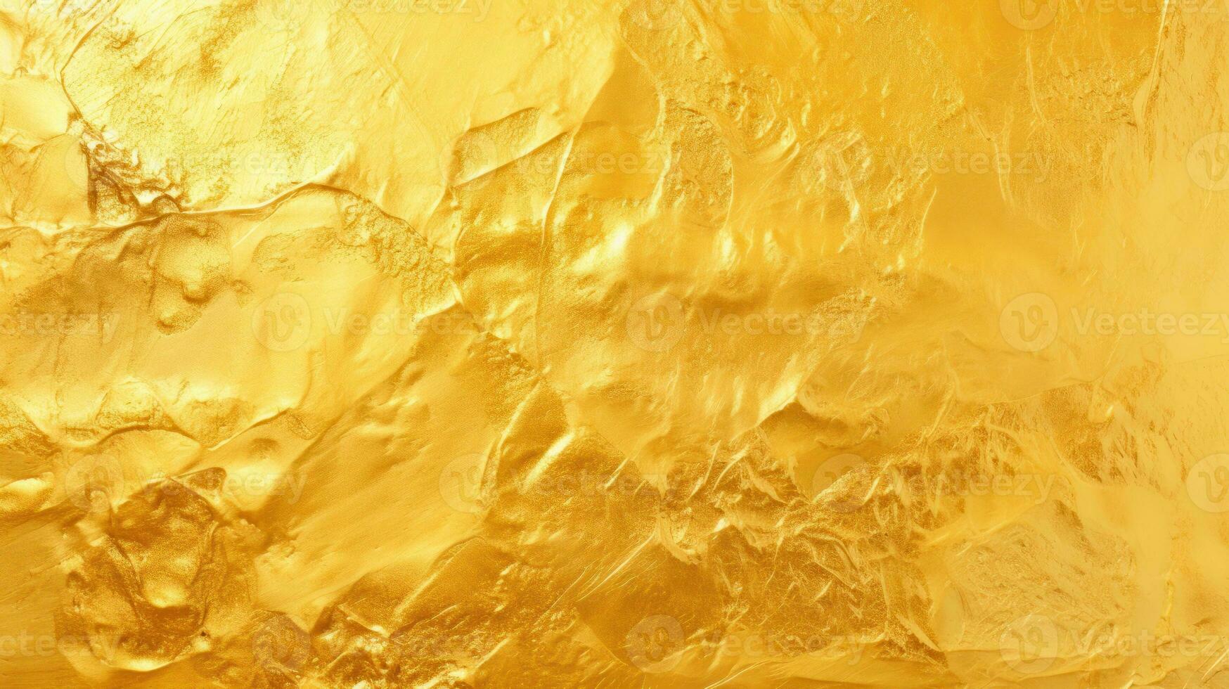 Texture of shiny yellow gold foil sheet. Gold background. Luxury shiny gold texture for design. Sample. Copy space. Metal background texture in gold. Gold paint. AI Generated photo