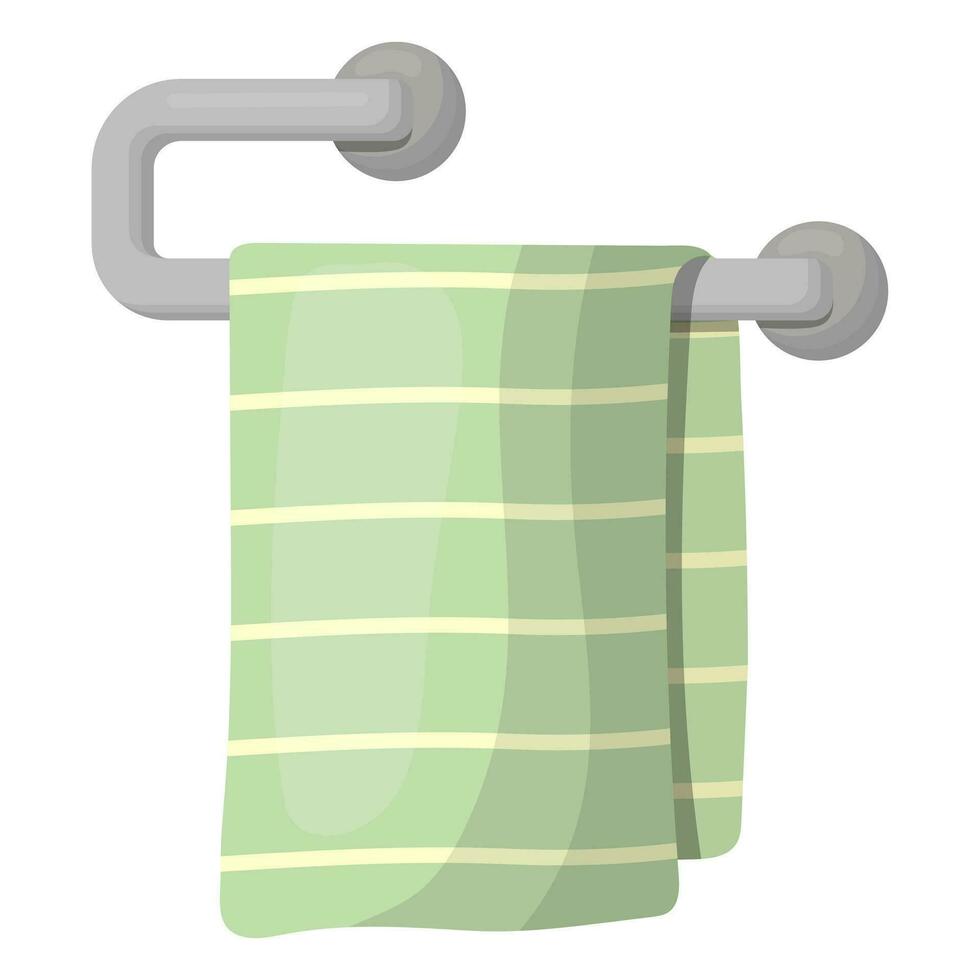 a towel in the bathroom for hands or face hangs on a holder. vector illustration.