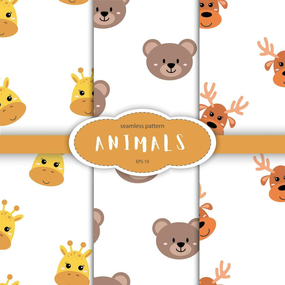 Seamless pattern of cute hand drawn sleeping animals. Cartoon zoo. Vector illustration. Animal for design of children products in scandinavian style.