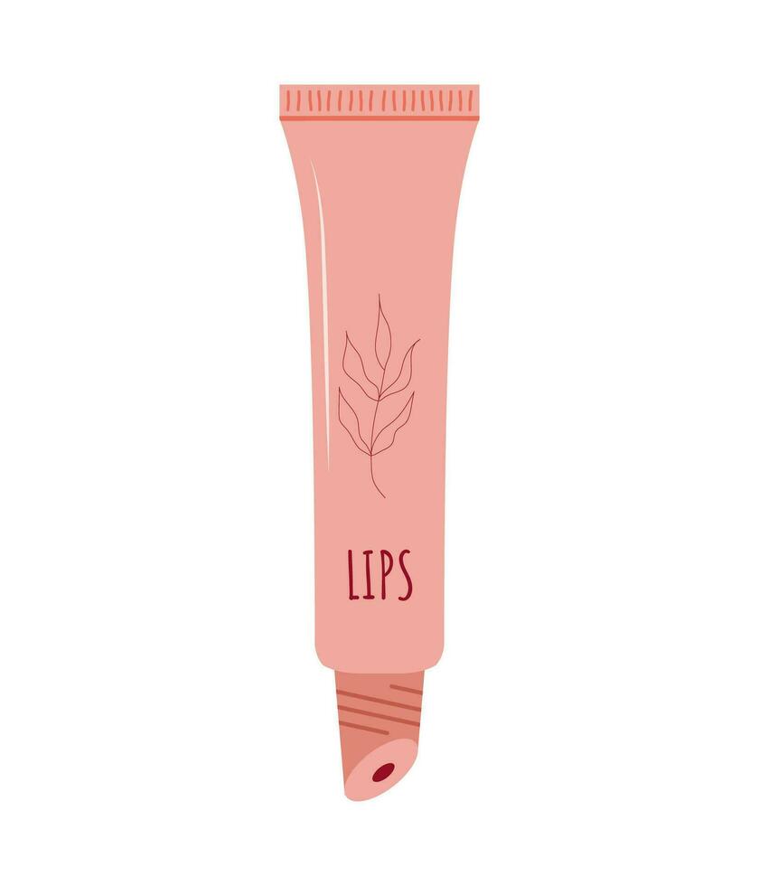 Lips balsam. Natural face care product. Morning routine. Hand drawn organic product. Vector illustration in flat cartoon style