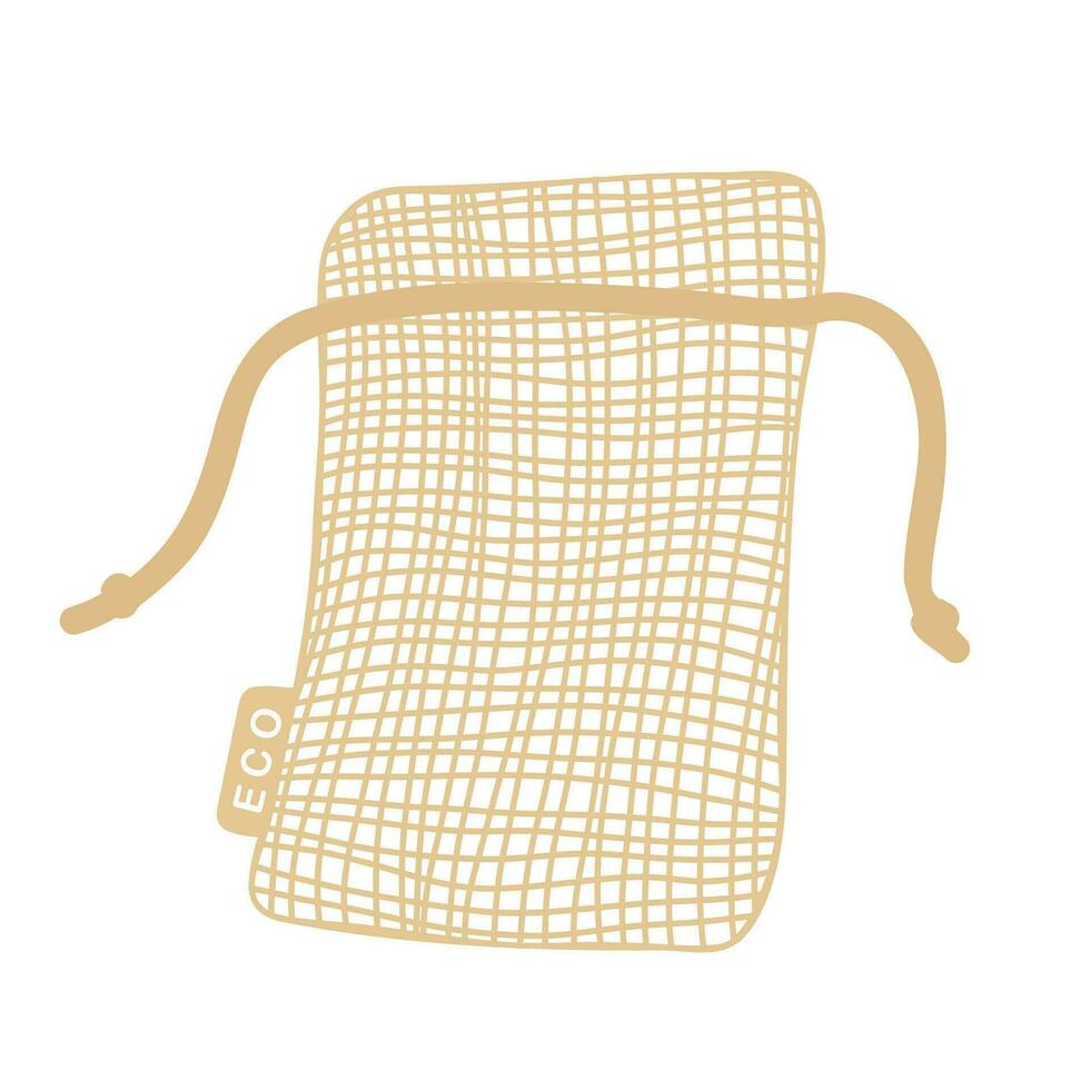 malla eco bolso aislado en blanco antecedentes. natural y biodegradable material bolsa. vector ilustración en plano dibujos animados estilo. eco simpático producto. cero residuos concepto. No el plastico