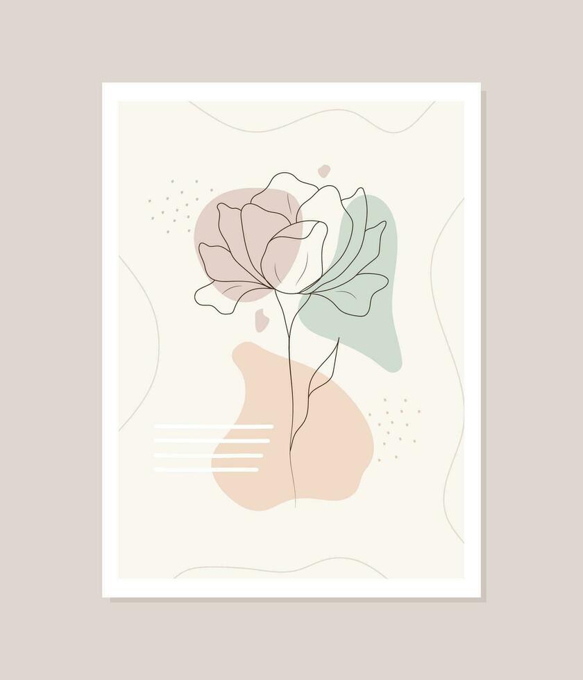 Contemporary flower poster. Hand drawn abstract botanical elements. Minimal interior design and natural wall art. Modern vector illustration